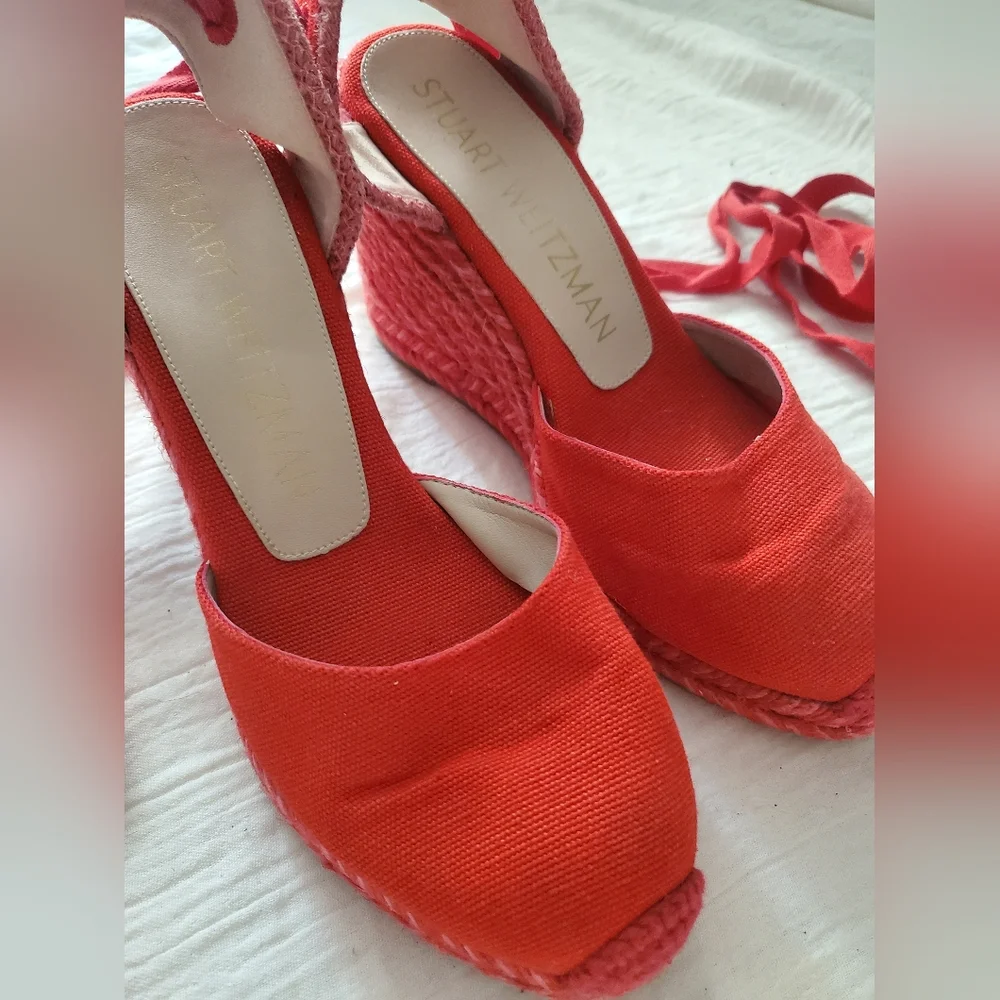 Stuart Weitzman Marguerita Espadrille Wedge Red Women's Shoes Size 6.5 - Picture 6 of 15